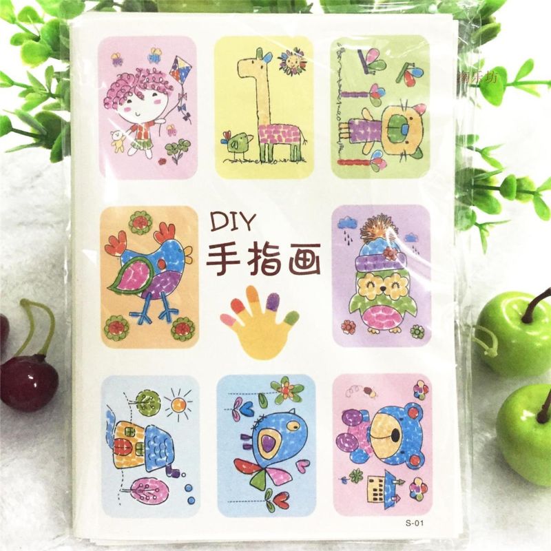8PCS/set Finger Painting Card 6 Colors Ink Pad Stamp Cartoon Animals DIY Learning Education Drawing Toys For Children Kid