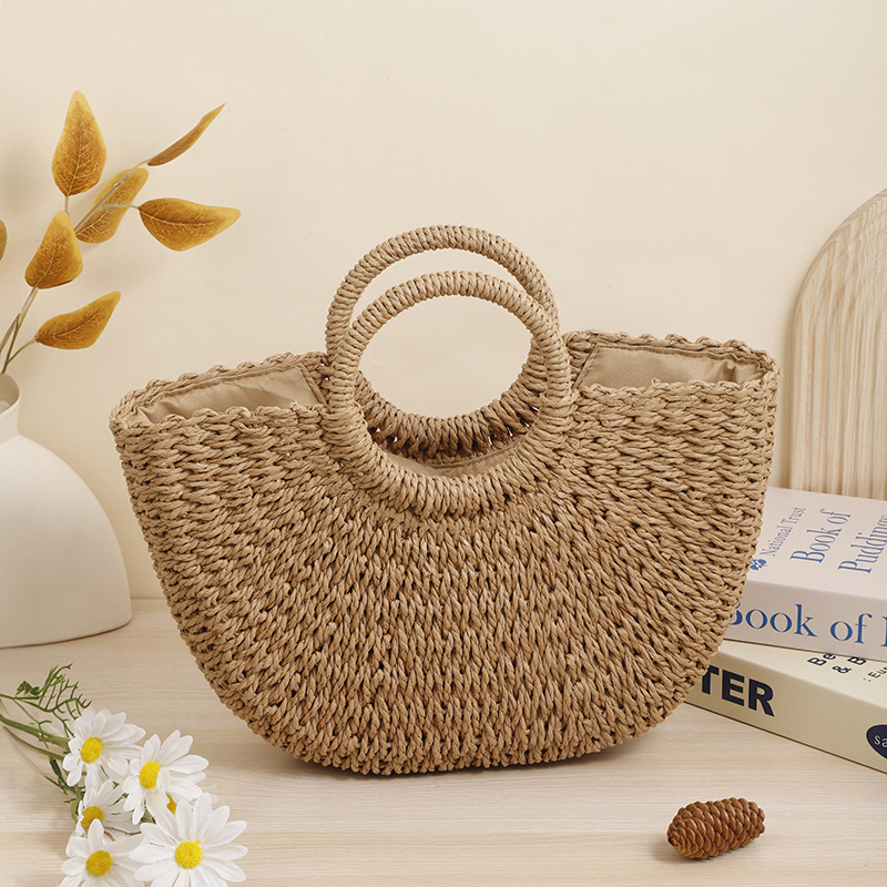 Nuevos bolsos de paja de luna a la , bolso de playa de verano para mujer, bolso de mimbre hecho a mano, bolso tejido Vintage para mujer, bolsa para mujer