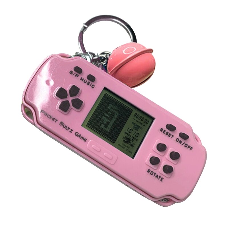 B2EB Handheld Game Console Keychain Electronic Game Portable Key Ring with Hanging: Pink