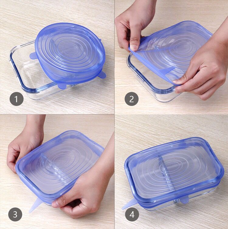 6 Pcs Herbruikbare Voedsel Verpakking Cover Silicon Food Fresh-Houden Afdichting Cap Vacuüm Stretch Siliconen Deksels Keuken Siliconen Cover
