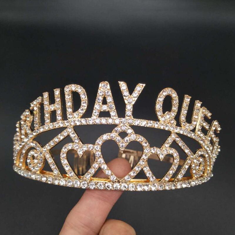 Crystal Rhinestone Birthday Queen Crown Tiara Headband for Women Girls 30th 40th 50th 60th Birthday Party Decoration Cake Topper: Gold