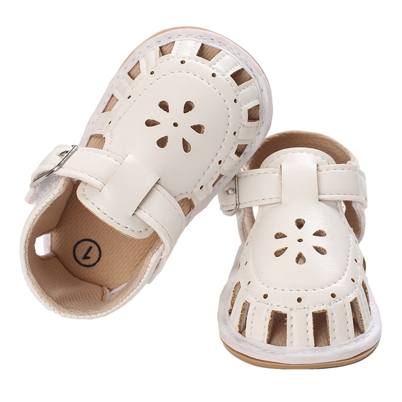 Baby-sommersandalen, einfarbig, mit lochmuster, schnalle zum aufkleben, weiche sohle, rutschfest