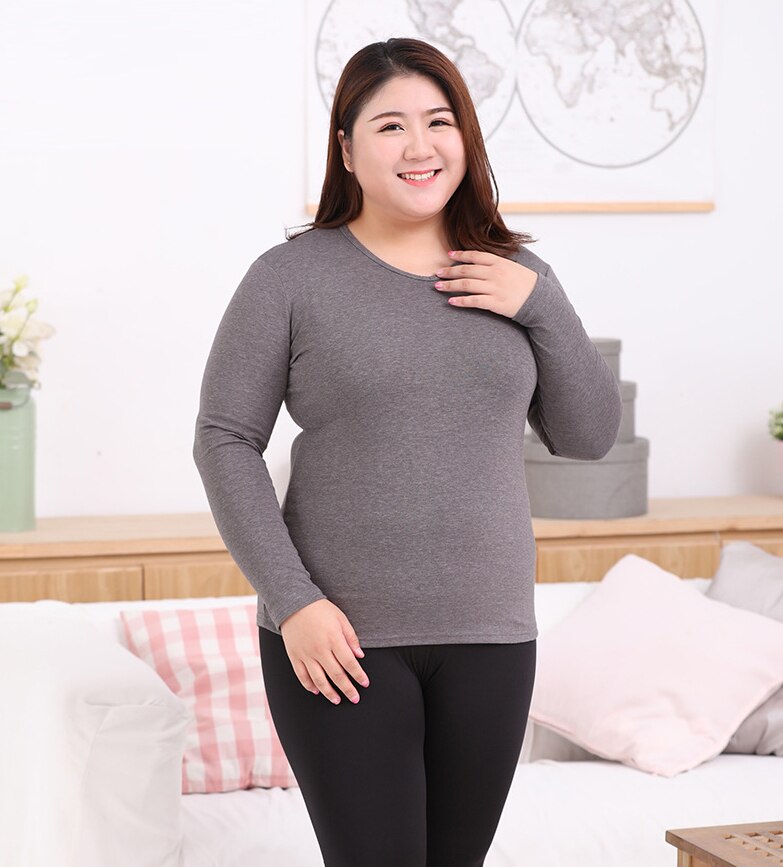 Dam termounderkläder toppar tjock pullover o hals långärmad skjorta bomull andas plus size kvinnliga vinterkläder håller värmen
