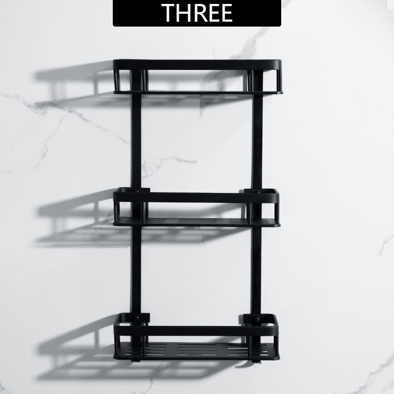 Matte Black Bathroom Commodity Rack Wall-mounted Punch Bathroom Storage Shelf Black Triple Tier Toilet Vanity Shower Room Rack: Triple tier