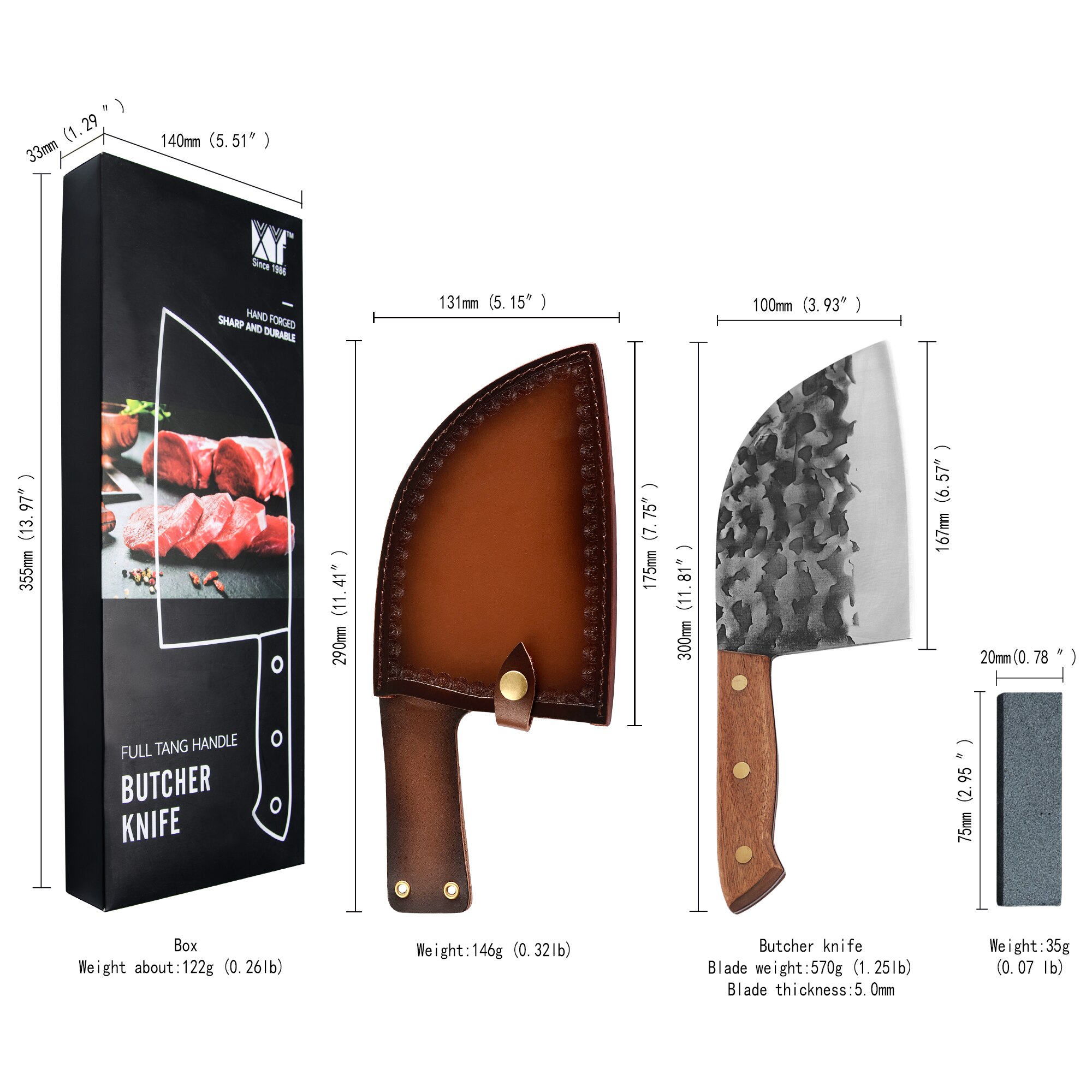 Handmade Forged Kitchen Butcher Knife Wide Blade Stainless Steel Knife Full Tang Wood Handle Cleaver Chopping Chef Knife Sheath