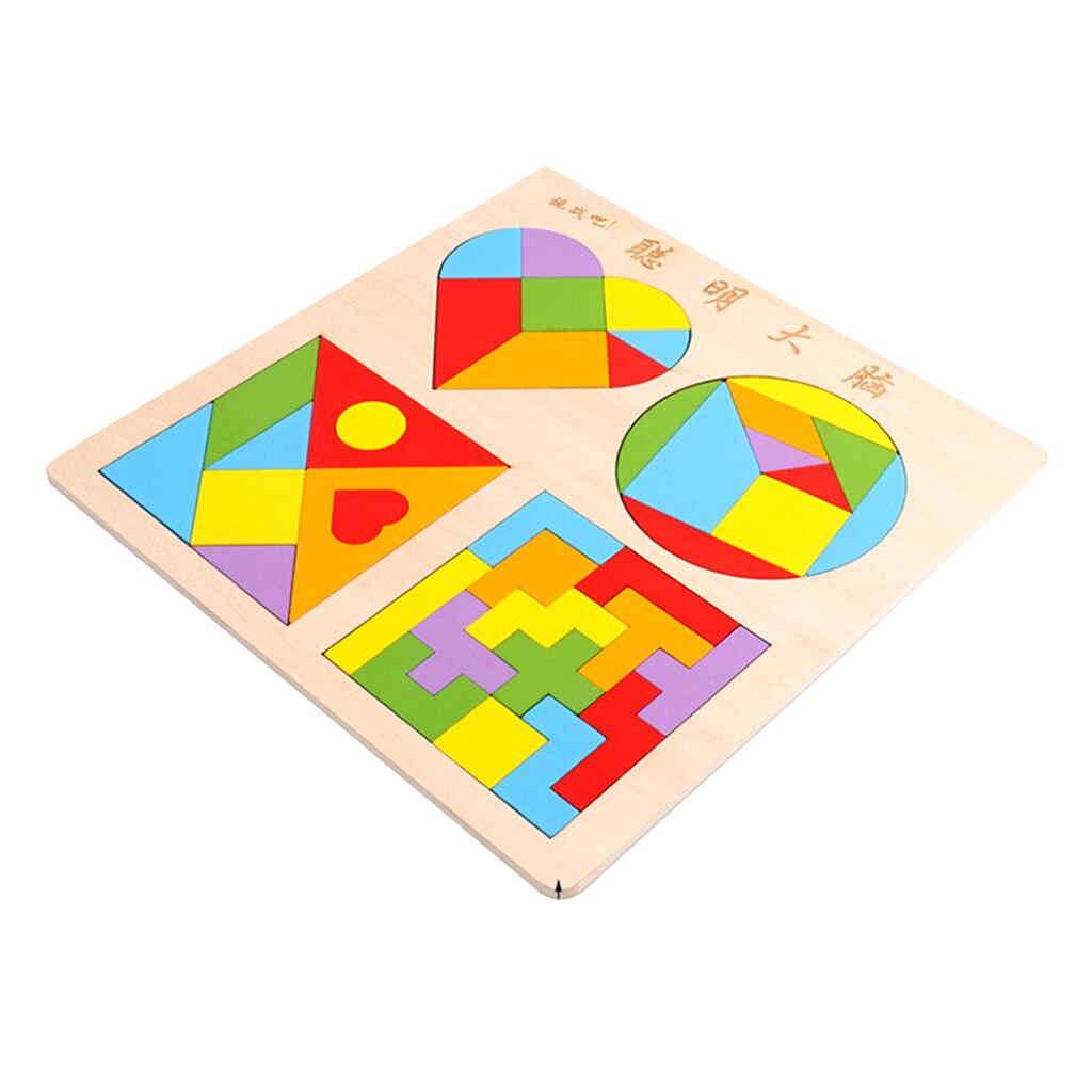 Wooden Geometric Shape Puzzle Tangram Brain Teasers Toy Colorful Puzzles Kit