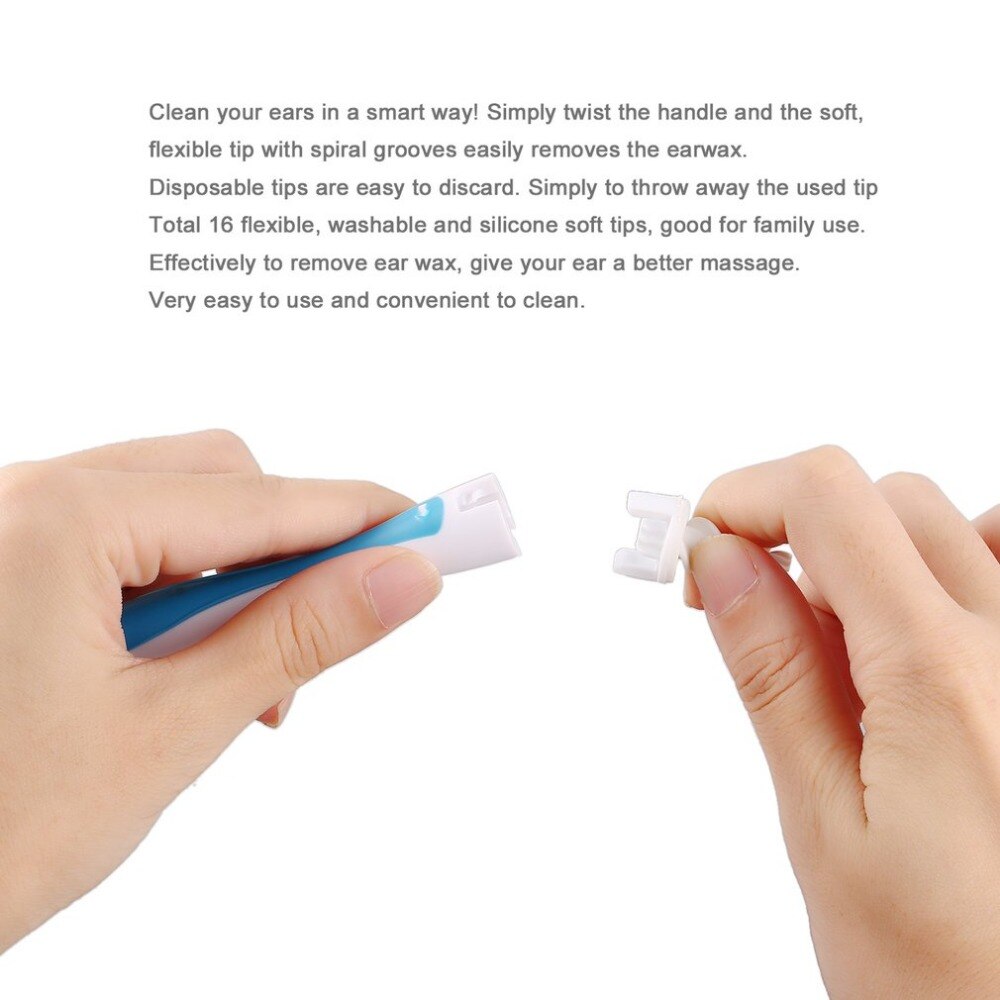 16 Tips Smart Ear Cleaner Earpick Swab Easy Earwax Removal Soft Spiral Cleaner Prevent Ear-pick Clean Tools Ear Care Kit