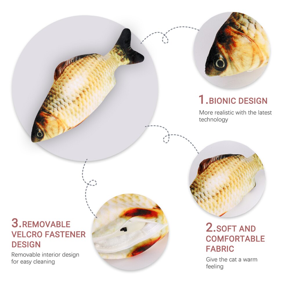 Interactive Electronic Pet Cat Toy 3D Simulation Fish Shape Catnip Toys Cat Playing Supplies