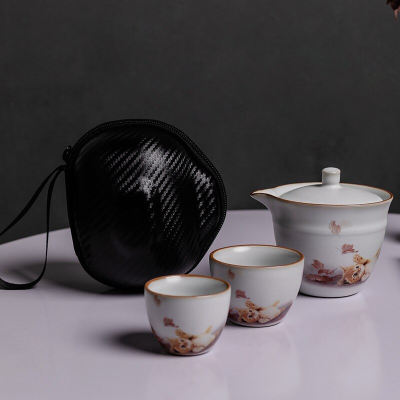Chinese Tea set Ceramic Portable Teapot Set Outdoor Travel Gaiwan Tea Cups of Tea Ceremony Teacup Fine: A