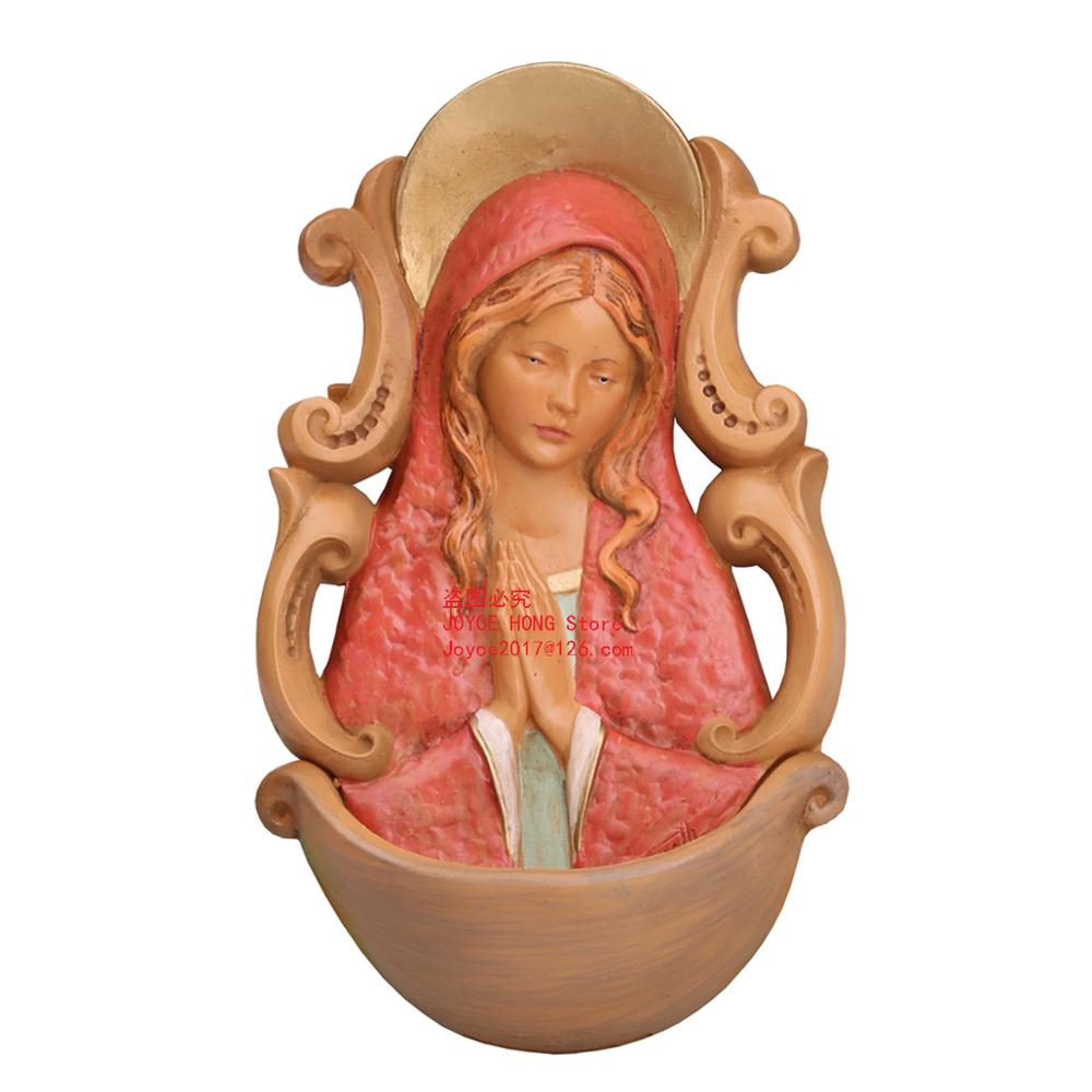 Blessed Virgin Mary Holy Water Fountain For Catholic Holy Water Font for Home Religious Decor 6.3 inch