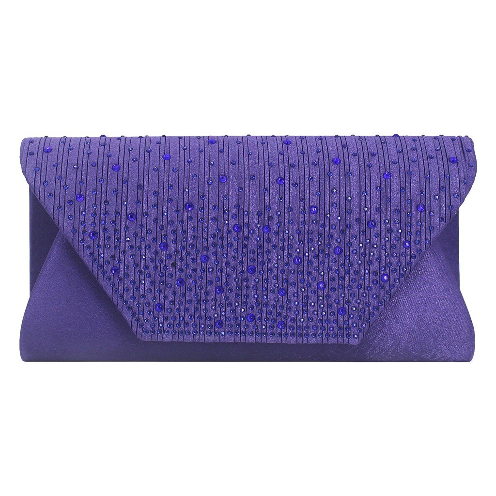 Ladies Satin Clutches Evening Bags Crystal Bling Handbags Wedding Party Purse Envelope Womens Bags Wallet Clutch Bag: Purple 