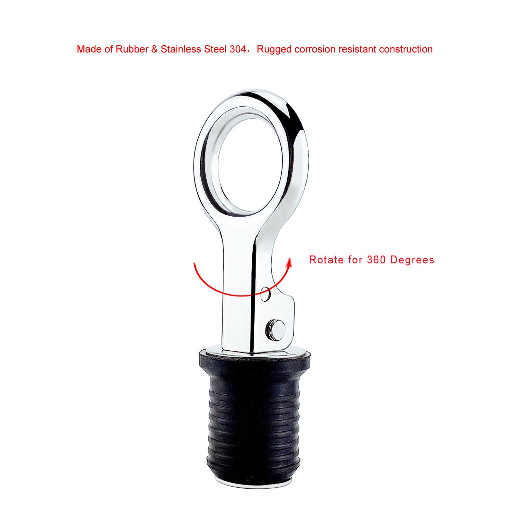 Stainless steel 304 Handle Rubber Drain Plug Snap Tight Flip Style Hull Livewell bilge transom seawall marine boat accessories