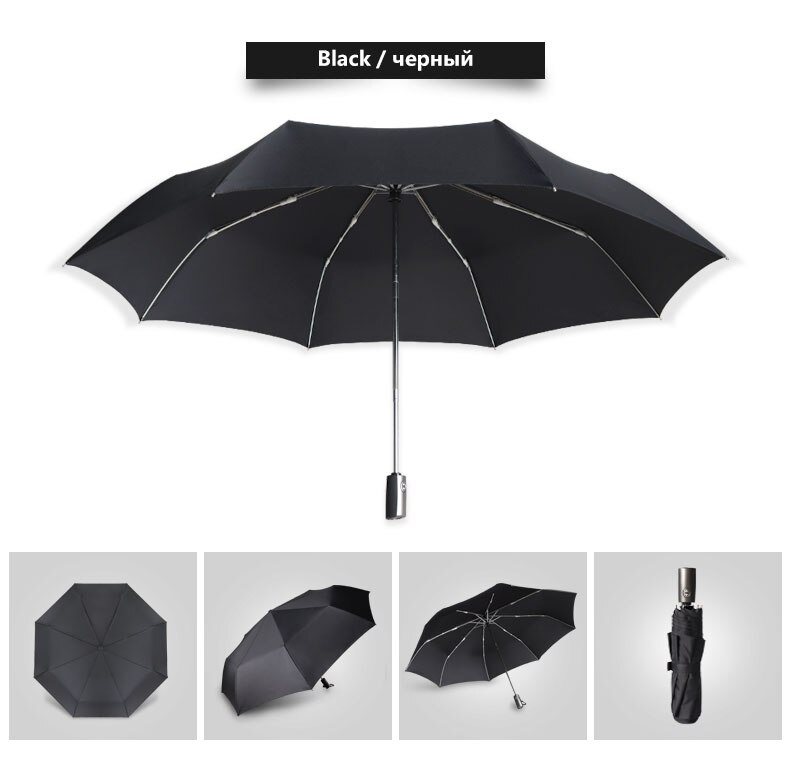 Marca de qualidade grande 120cm 3 guarda-chuva dobrável homem chuva mulher golfe negócios guarda-chuva à prova vento automático guarda-sol viagem: BLACK