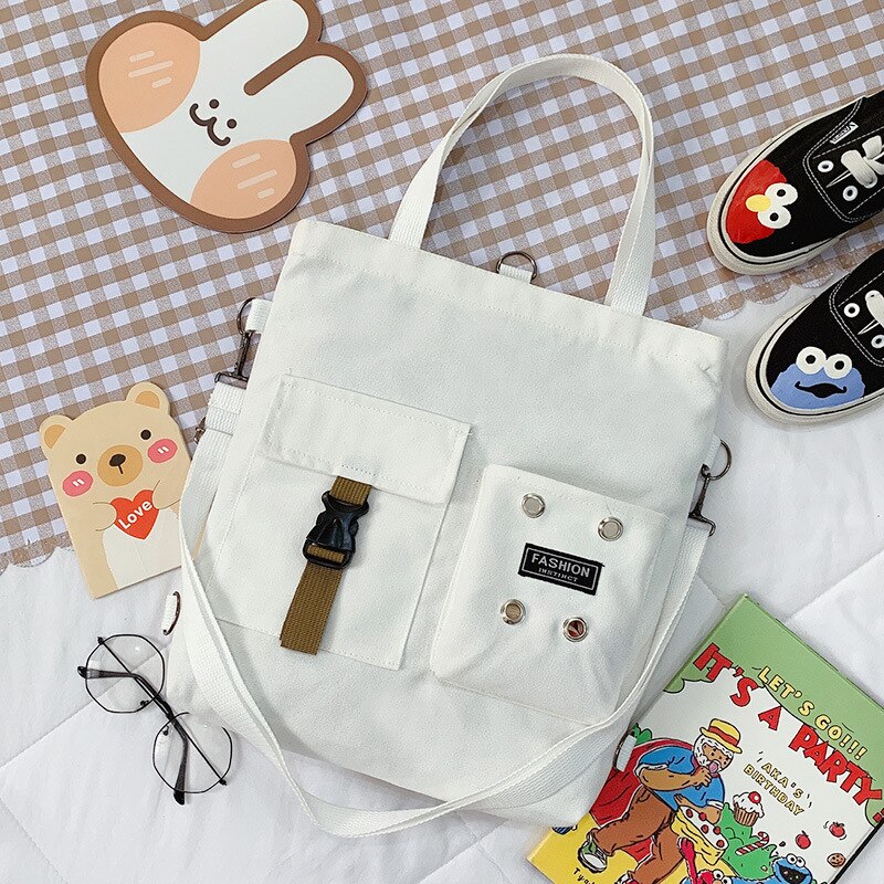 Cute Animal Canvas Bag Backpack Girl Student Single Shoulder Bag Literary Tote Bag: No decoration4