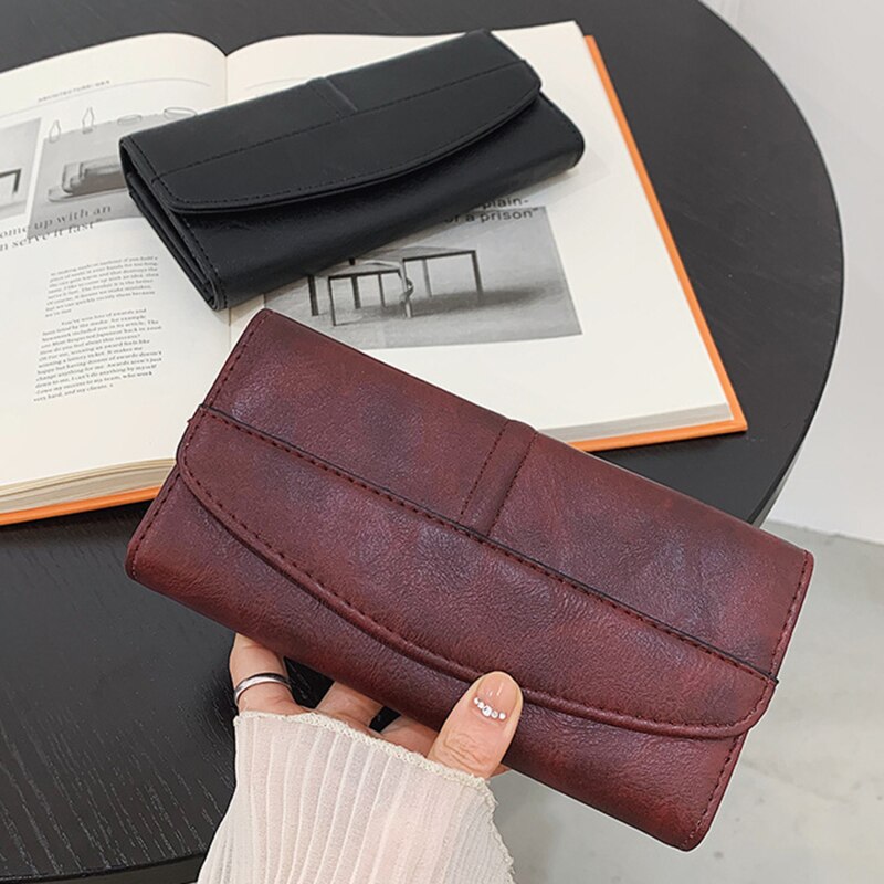 Vintage Women's Wallet Tri-fold Pu Leather Wallet Long Wallet With Note Photo Card Compartment Hasp Pocket Purse For Ladies