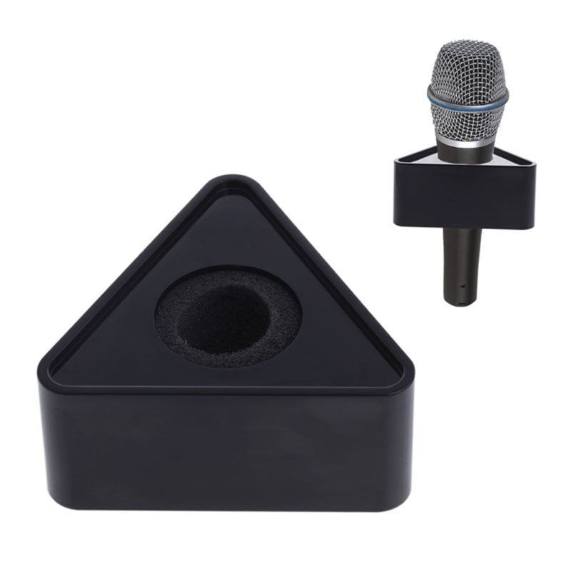 Black White Hole Triangular Mic Microphone TV Interview Logo Flag Station DIY Speech Desktop Simple Mic Holder