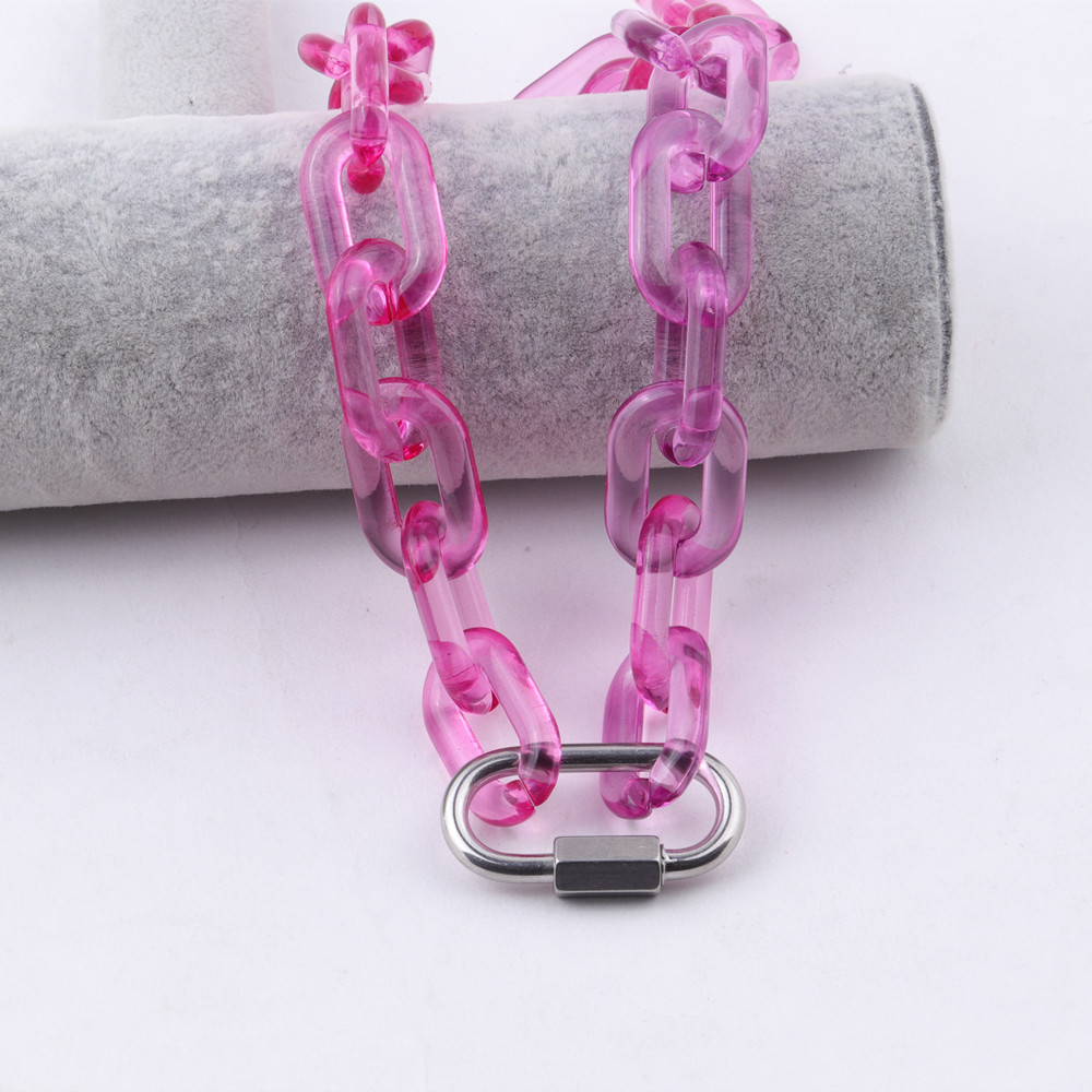FishSheep-Collar transparente con hebilla para hombre y mujer, cadena, gargantilla, colgante acrílica de bloqueo, joyería Punk: purple