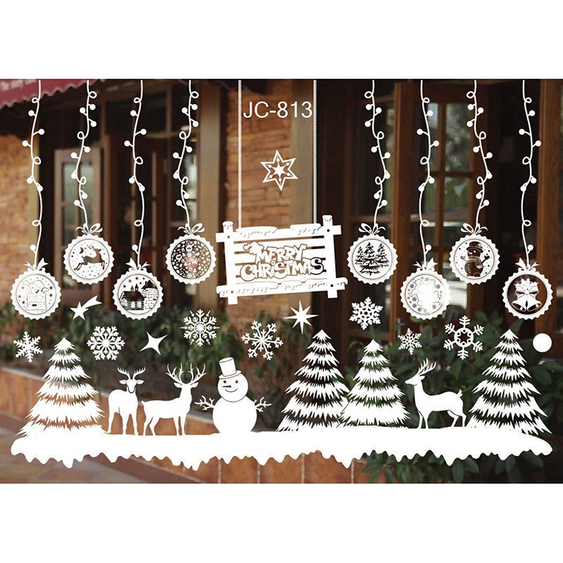 Window Stickers Merry Christmas Decorations Stickers For Home Xmas Wall Sticker Kids Room Wall Decals Year Dector: White elk snowman