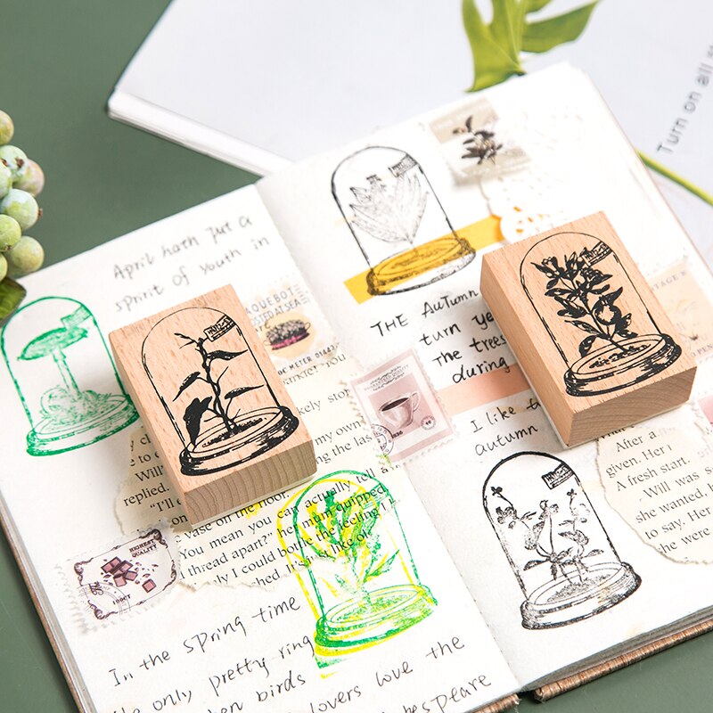 Jahrgang Glas Pflanzen Serie Dekoration Briefmarke hölzern Gummi Briefmarken Pro scrapbooking Schreibwaren DIY Handwerk Standard Briefmarke
