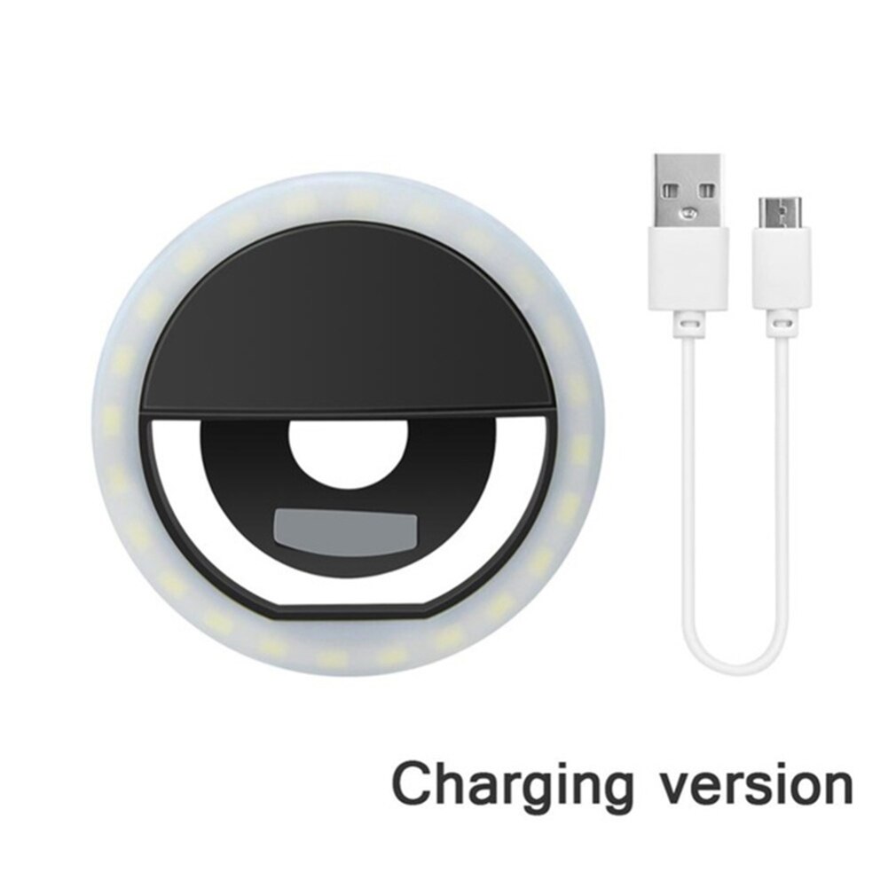 Usb Opladen Selfie Ring Led Licht Lamp Mobiele Telefoon Lens Led Selfie Lamp Ring Licht Invullen Voor Iphone Samsung Xiaomi: Black