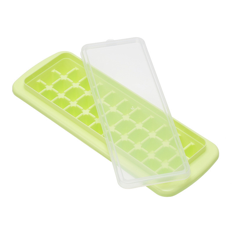 Ice Cube Tray With Lid and Bin Freezer Ice Container Scoop and Cover Ice Maker Set: 2pcs green