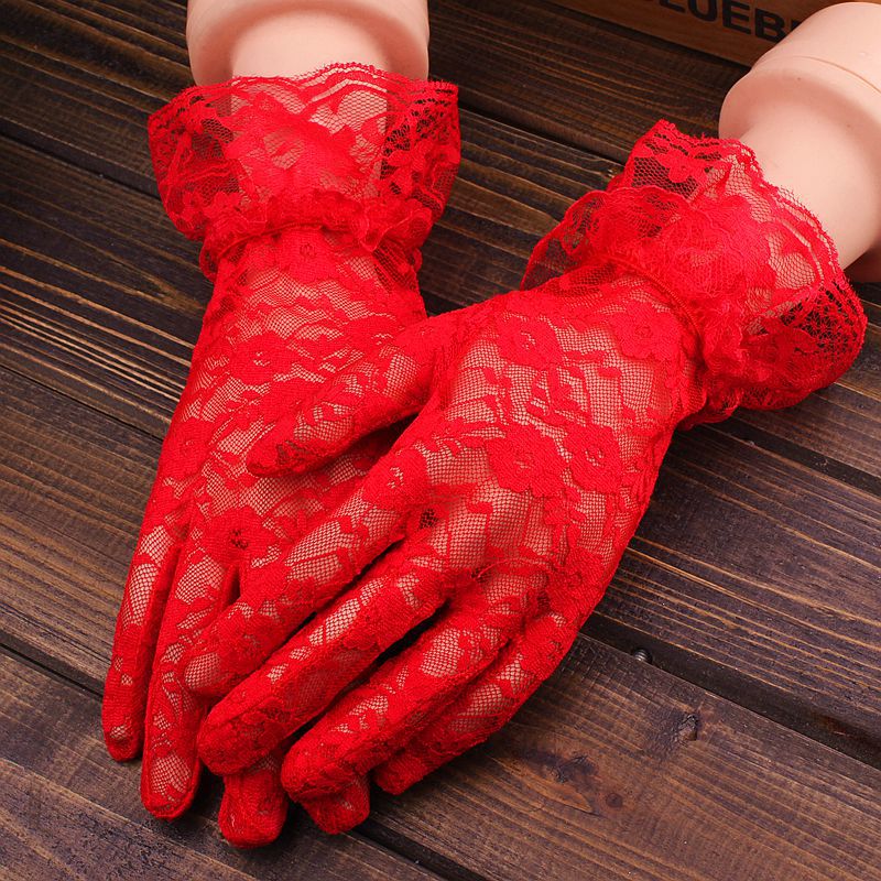 Guantes de encaje calados para protección solar, encaje delicado patrón Jacquard, accesorios de boda