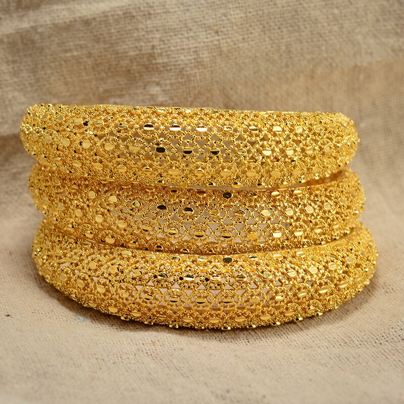 africain/arabe or couleur fleur bracelets pour les femmes élastique réglable ouvert Bracelet pour les femmes de fête de mariage: 3pcs