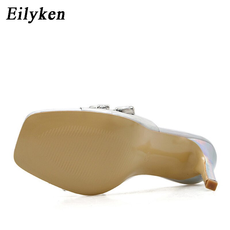 Eilyken silver strass klackar kvinnor tofflor sommar festklänning sandaler pvc genomskinliga tofflor dam sandaler