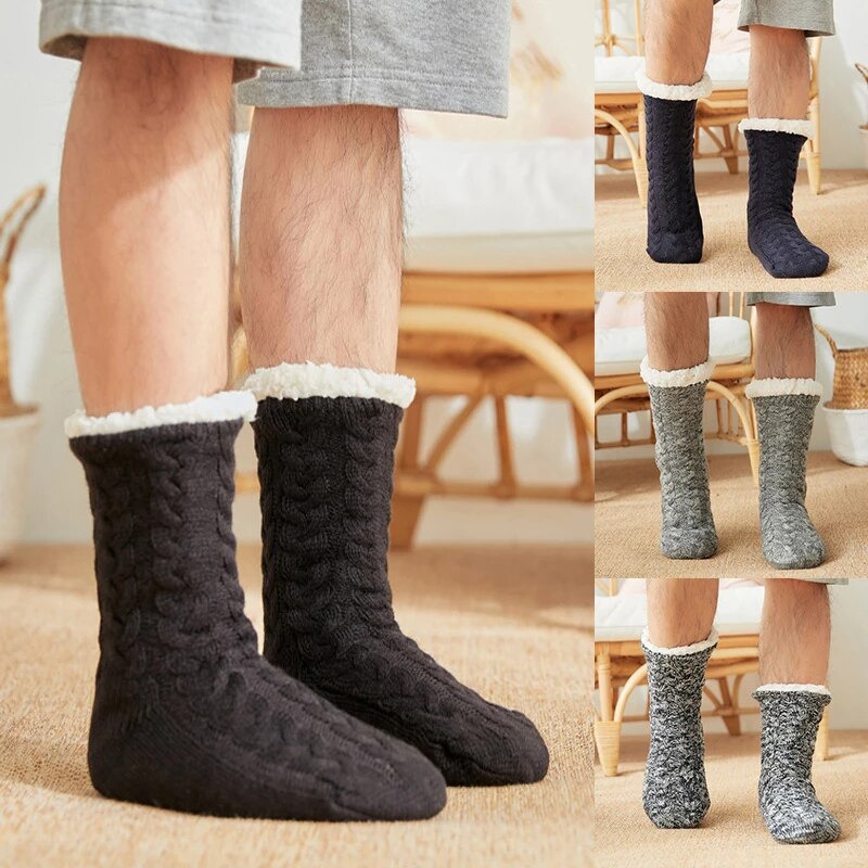 Fuzzy Sokken Effen Kleur Warm Pluche Zachte Gewatteerde Slipper Sok Slaap Kous Voor Mannen Jongens N66