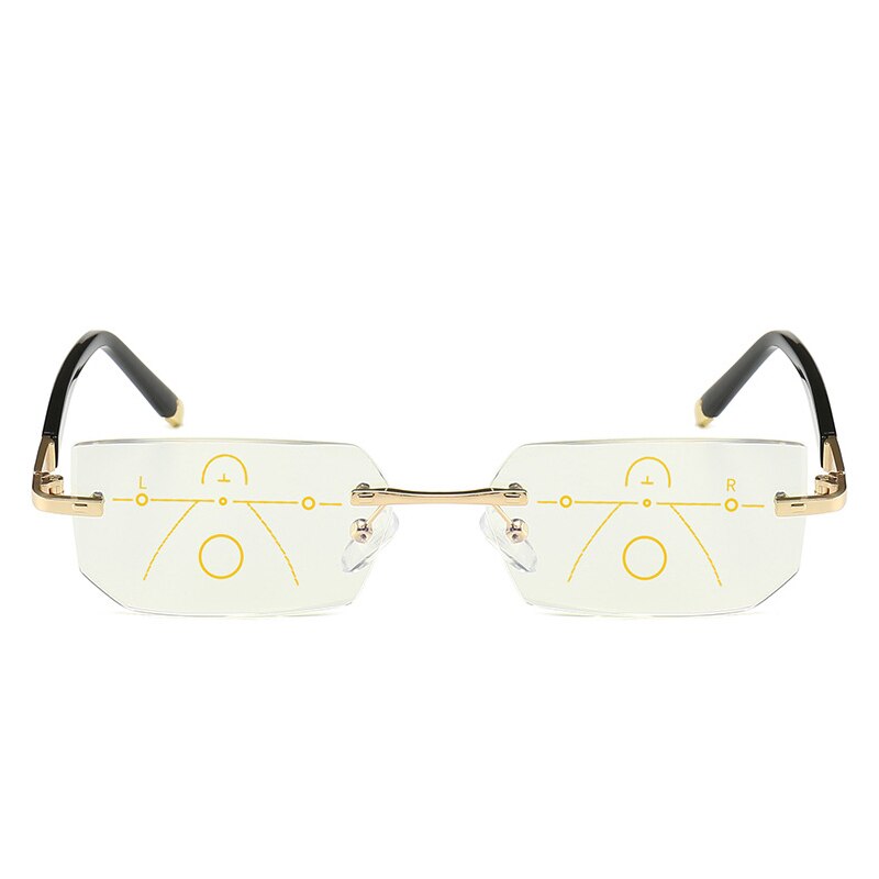 SOOLALA Rimless Progressive Glasses Multifocal Reading Eyeglasses Anti Blue Light Glasses Diamond Cutting Presbyopic Spectacles