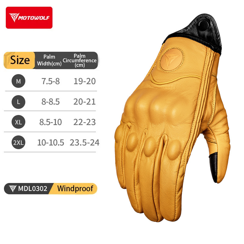Retro Leather Motorcycle Gloves Vintage Men Women Moto Cycling Winter Gloves Touch Screen Motorbike Motorcross ATV Motor Guantes: black / XXL