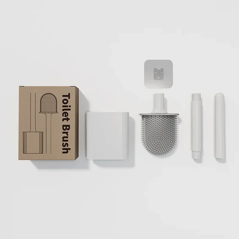 Silikon-Toiletten bürste mit langem Griff flexibler Reiniger Mini-Schlecht bürste Schnellt rockn ender Halfter Schlecht zubehör