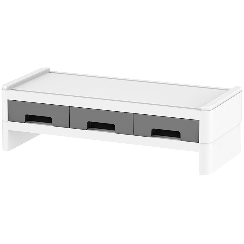 Desktop Computer Keyboard Lockers 2 Layers Monitor Stand Computer Monitor Riser Desk Organizers with Drawers: White gray