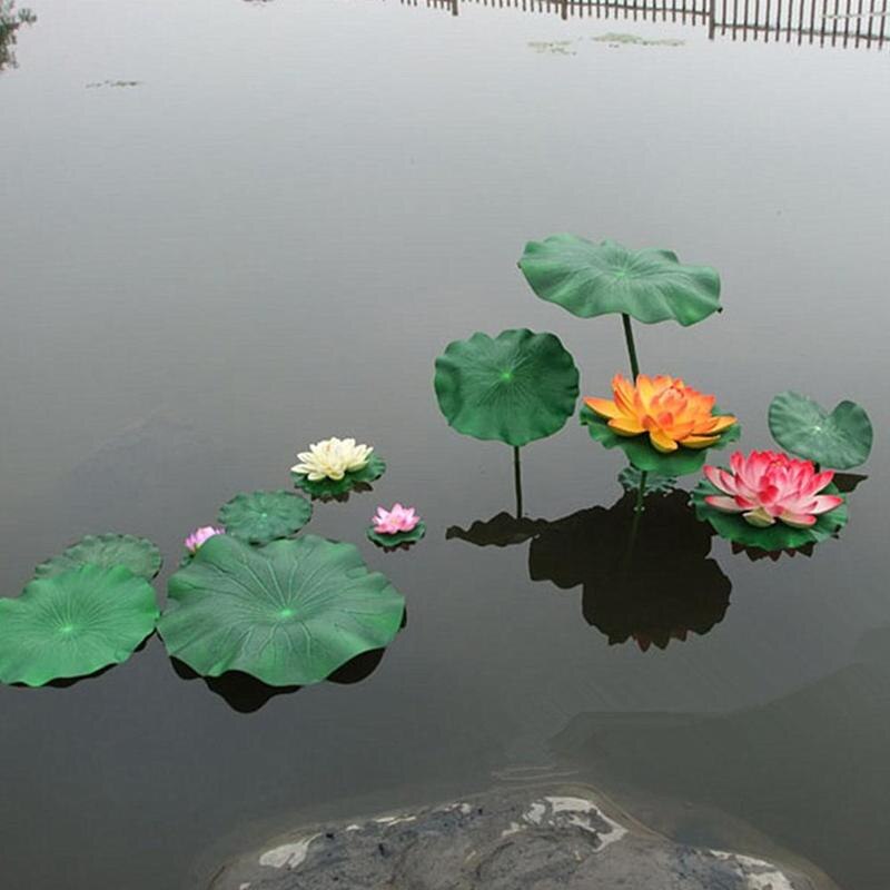 1 stk kunstig lotus åkande flydende blomsterdam tank plante blad ornament hjem bryllup dam pool dekoration