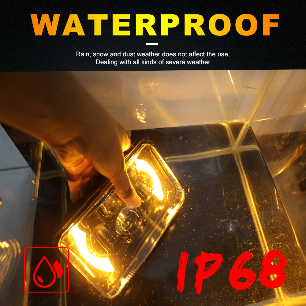 HAOLIDE 4x6 Zoll Platz LED Auto Scheinwerfer Abblendlicht Bernstein Blinker DRL 6500K Fahr Licht für Licht SUV Auto 12V 24V