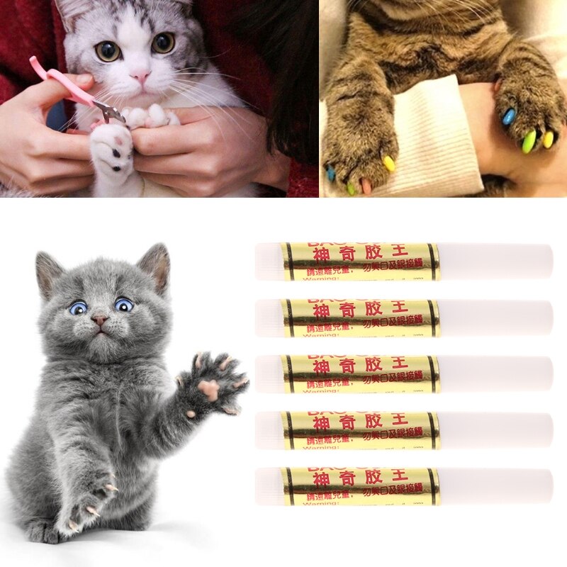 5 uds., Fundas protectoras para uñas para perros y gatos, tapas de garras de garra, pegamento adhesivo en Gel