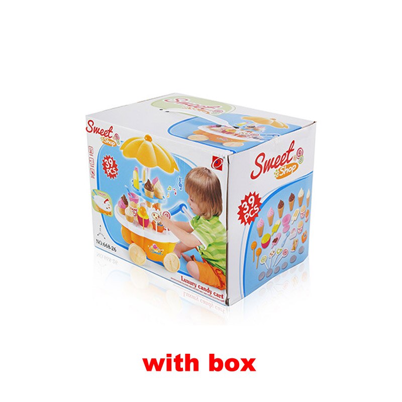 QWZ Pretend Play Kitchen Toys For Children Oyuncak Super Funny Icecream Candy Car With Light Music Rotatable Toy For Girl: yellow with box