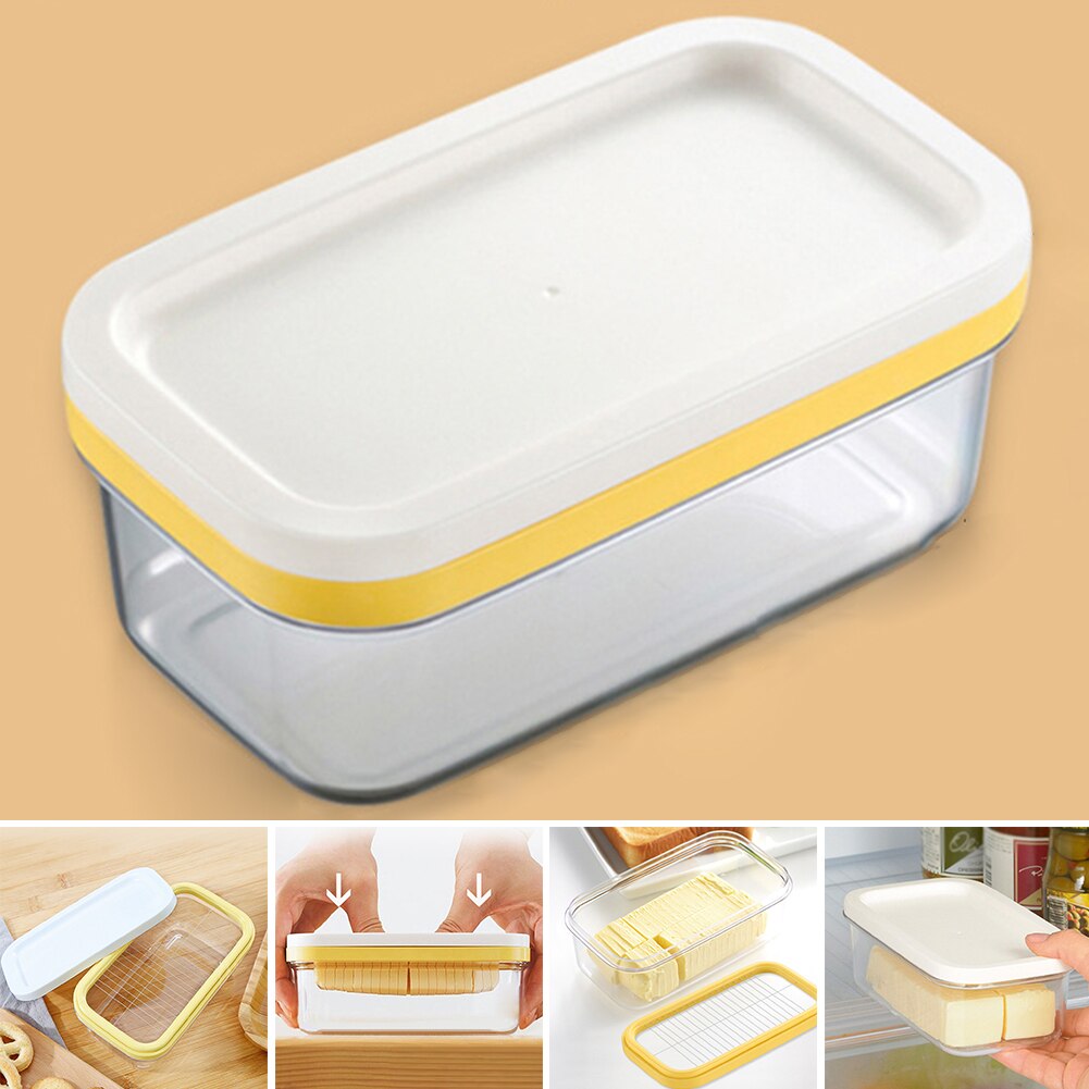 Con tapa, caja de mantequilla portátil, contenedor de sellado de alimentos, almacenamiento rectangular de cocina, contenedor para el hogar, plato para cortar queso