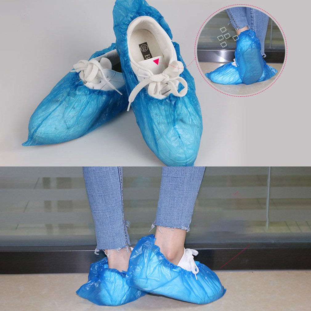 100 piezas de plástico desechables cubre zapatos impermeable arranque cubre hospitalidad laboratorio herramienta de limpieza para evitar los zapatos mojados