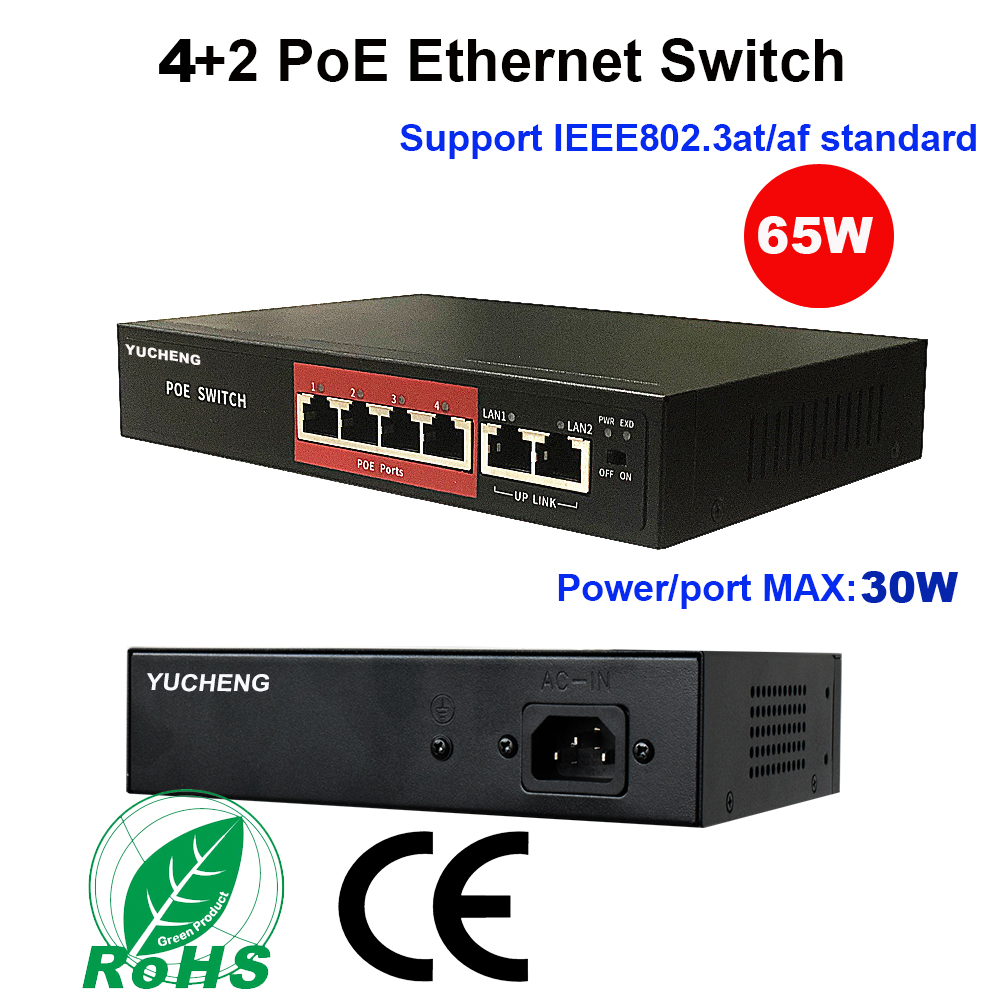 4 + 2 Ports 48V interrupteur Ethernet pour caméra IP 1236 alimentation 4CH commutateur POE IEEE802.3af/à injecteur PoE