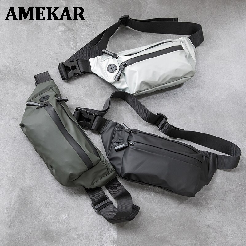 Waterproof Man Waist Bag Chest Pack Outdoor Sports Crossbody Bag Casual Travel Male Bum Belt Bag Waterproof Fabric Solid