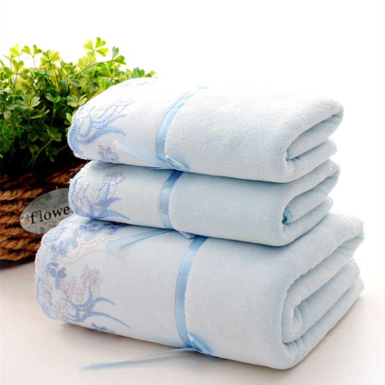 Super fine fiber thickened water absorption soft skin friendly antibacterial bath towel adult love hotel shower cool bath beach: Sky Blue / 2 piece 35x75cm