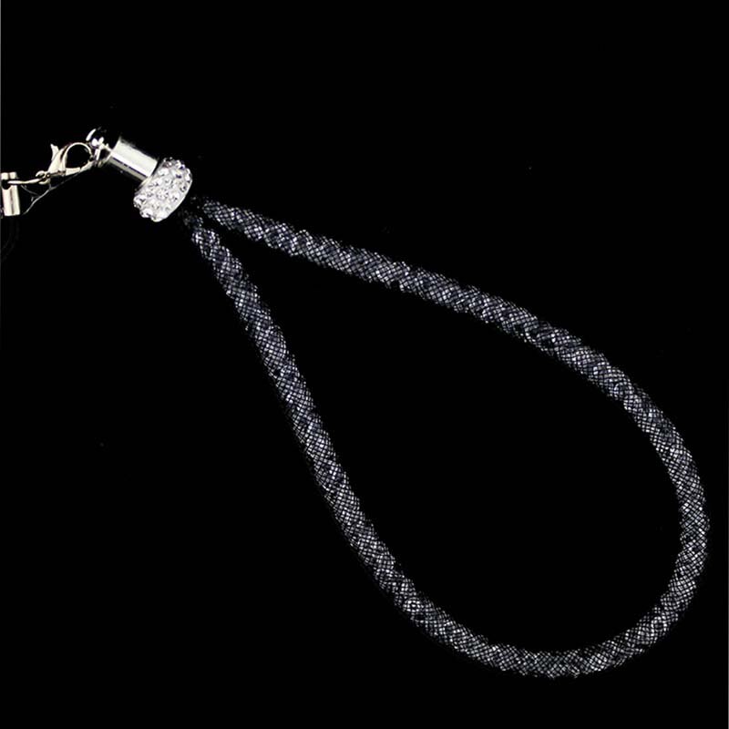 Rhinestone Visnet Lanyard Flash Boor Mobiele Telefoon Lanyard Crystal Diamond Visnet Opknoping Keten Lanyard: Black