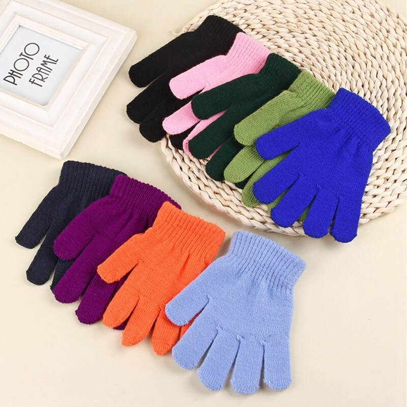 Kid Mittens Children Winter Knitted Gloves For Boys Solid Pattern Fingerling Soft Warm Mitten Gloves