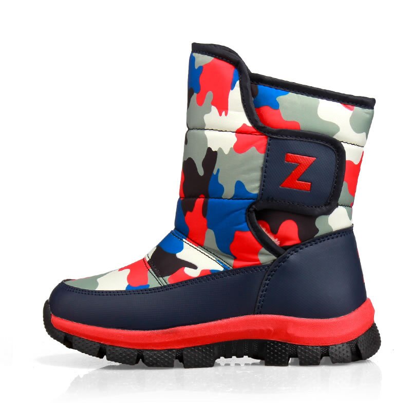 Kinderen waterdichte sneeuwlaarzen winter camouflage antislip stijgijzers platform laarzen voor meisjes jongens kinderen halfhoge pluche warme schoenen: Rode camouflage / 40