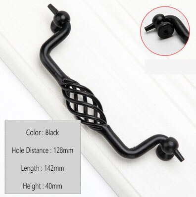 Vintage Antique Bronze Drawer Knobs Cabinet Handles Hollow Out Birdcage Handles Wardrobe Door Pullers Furniture Handle: Black D 128mm
