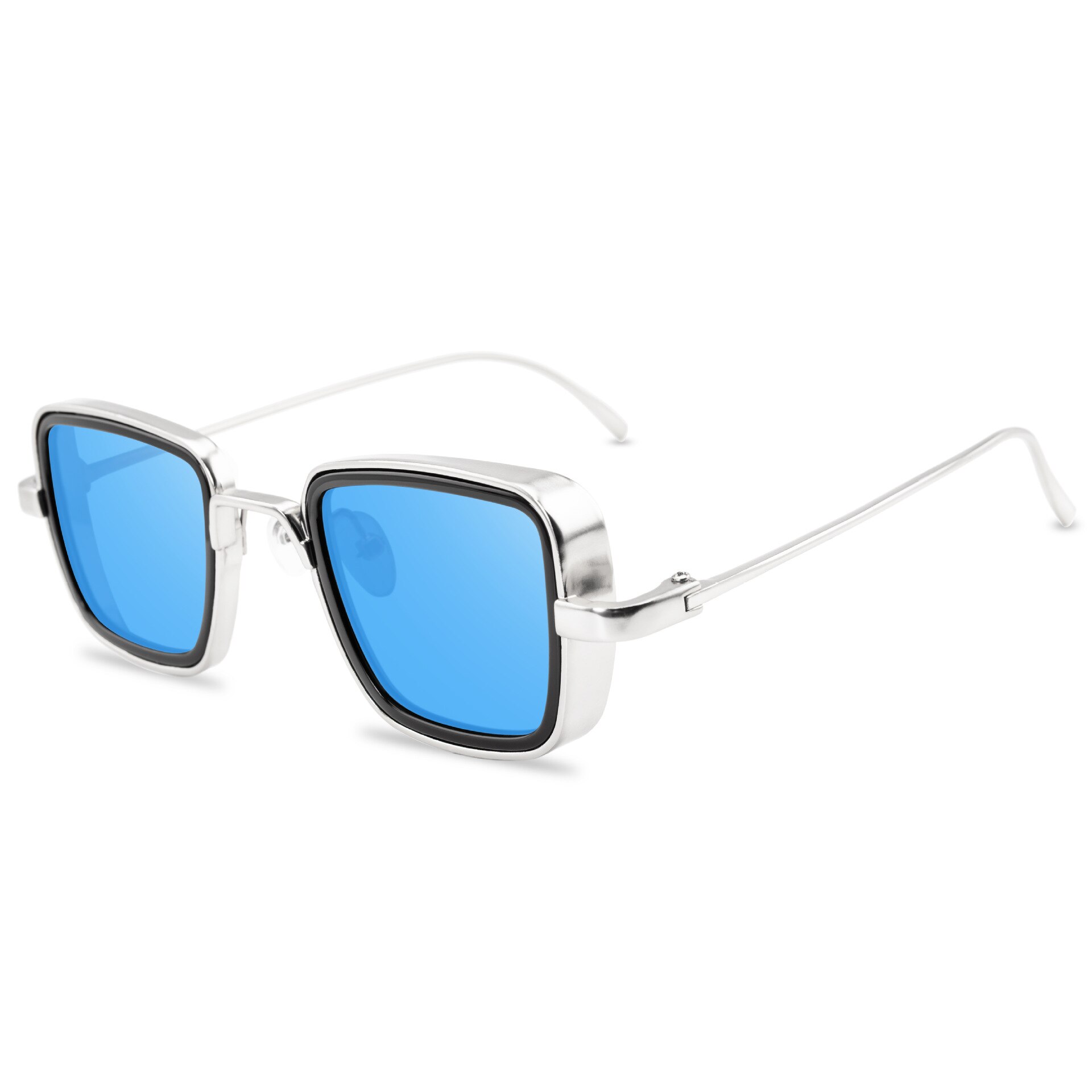 Lunettes de soleil polarisées carrées en métal pour hommes et femmes, monture classique, pour la conduite,  uv400 paires: Bleu argenté