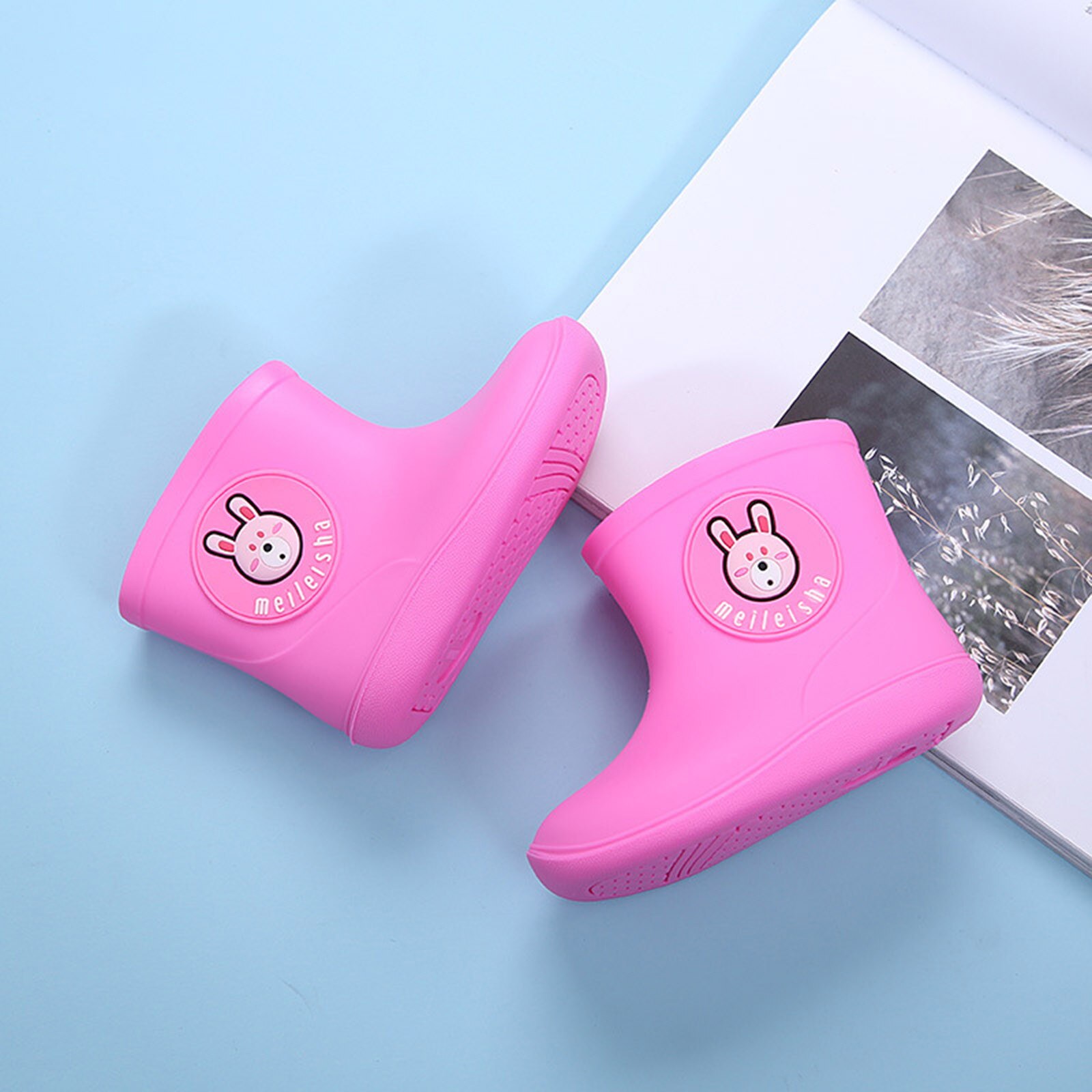Children Cartoon Rain Shoes Toddler Kids Baby Boys Girls Rubber Rain Boots Waterproof Non-slip Shoes Kids Shoes Bota Infantil: Pink / 17