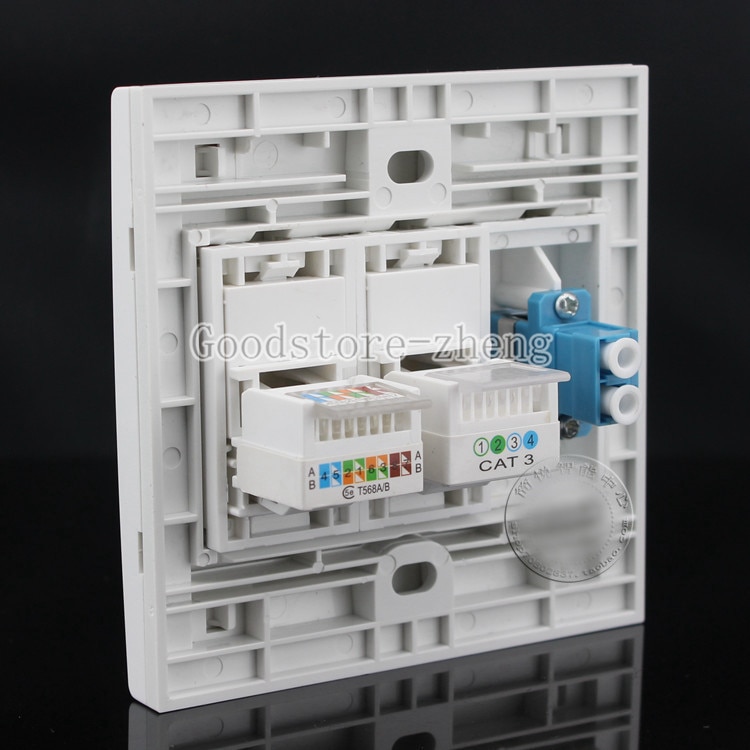Wall Face Plate Fiber Optical LC Connector Coupler +RJ45 CAT5E Socket Faceplate, One RJ11 CAT3