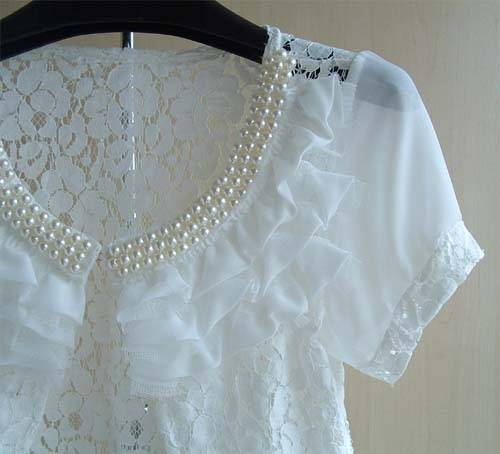 Weiß Frauen Kurzarm Perlen zucken Bolero Spitze Hochzeit Braut Sommer Jacke Elegante Kap Sonnenschutz Kleidung